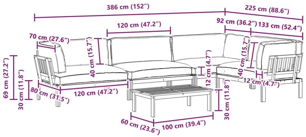 Sofa Sofos komplektas 5 vnt. Antracitas Kietos akacijos mediena