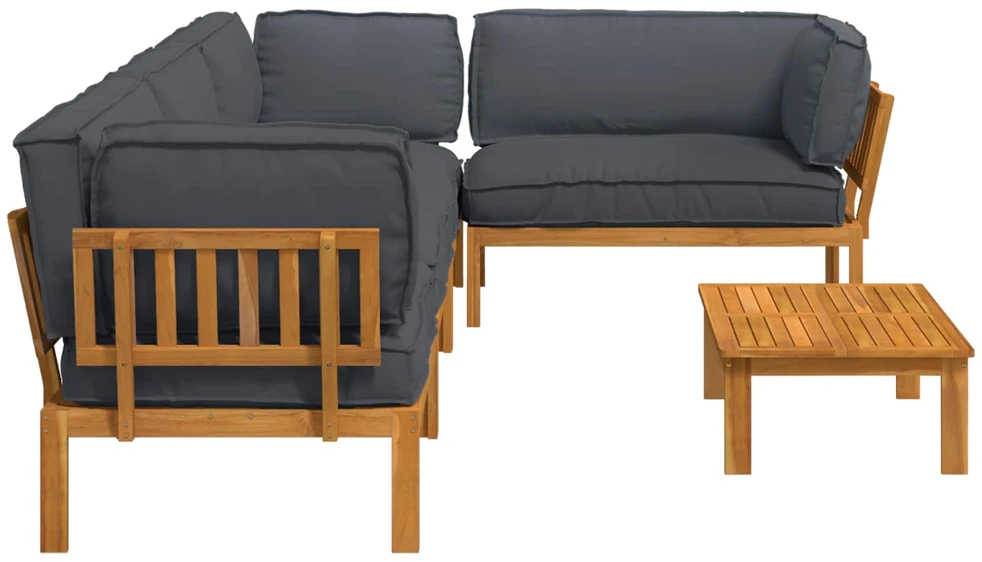 Sofa Sofos komplektas 5 vnt. Antracitas Kietos akacijos mediena