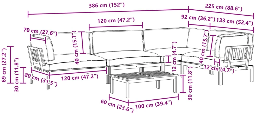 Sofa Sofos komplektas 5 vnt. Antracitas Kietos akacijos mediena