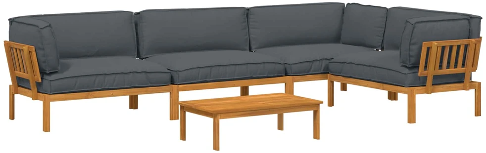 Sofa Sofos komplektas 5 vnt. Antracitas Kietos akacijos mediena