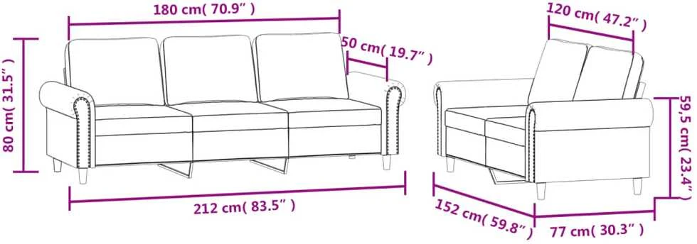 Sofa Sofos komplektas su pagalvėlėmis, 2 dalių, mėlynas, aksomas