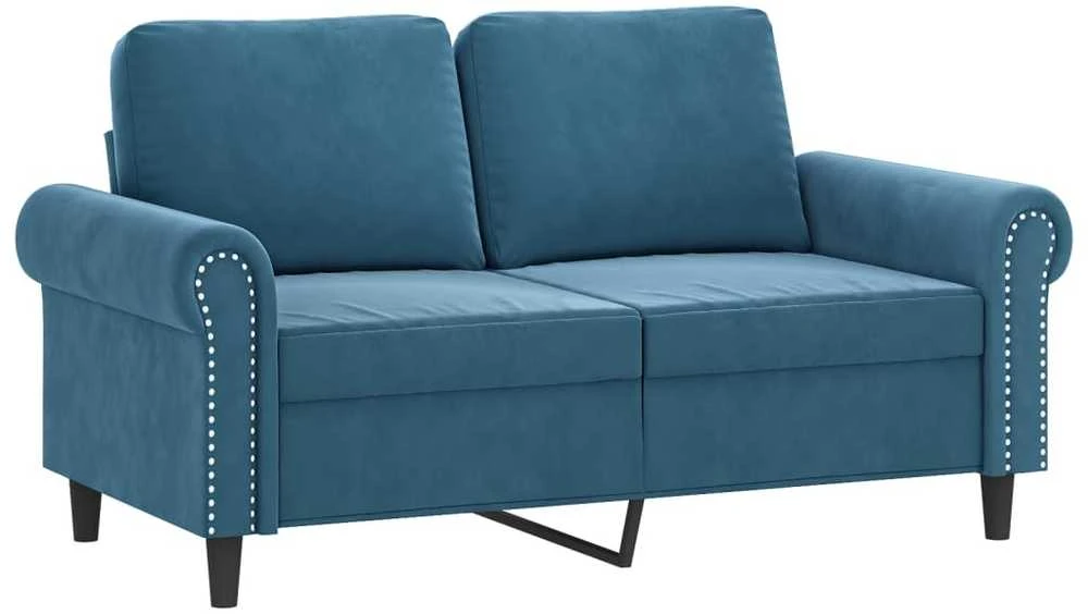 Sofa Sofos komplektas su pagalvėlėmis, 2 dalių, mėlynas, aksomas