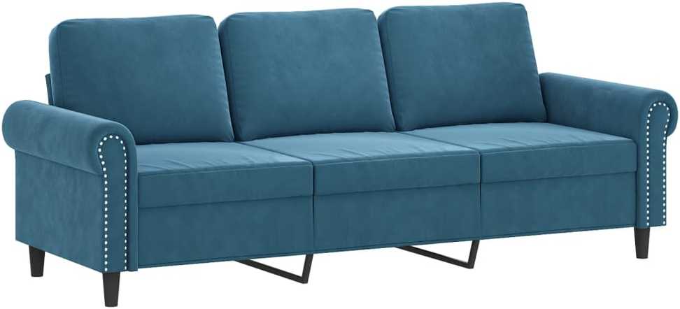 Sofa Sofos komplektas su pagalvėlėmis, 3 dalių, mėlynas, aksomas