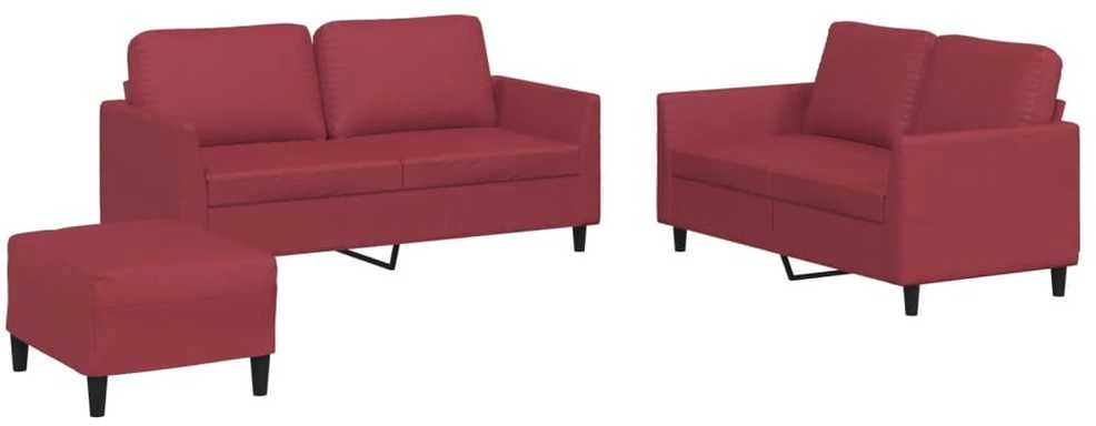 Sofa Sofos komplektas su pagalvėlėmis, 3 dalių, vyno, dirbtinė oda