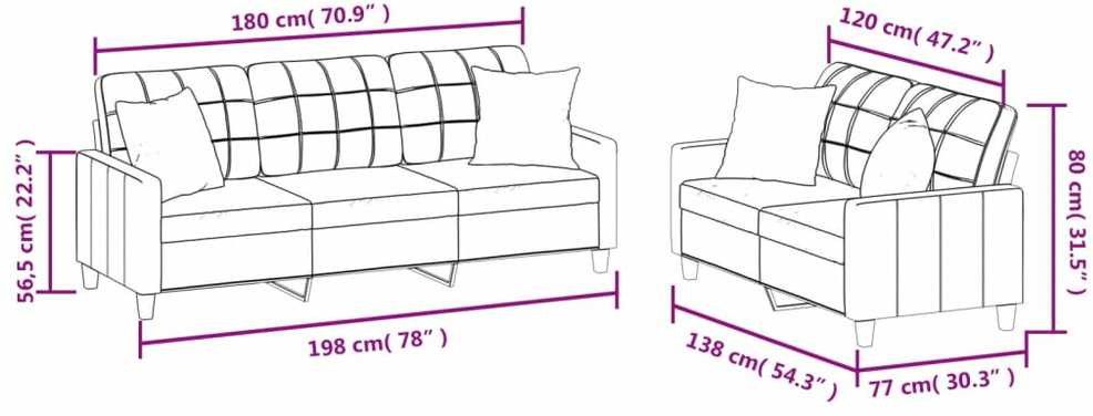Sofa Sofos komplektas su pagalvėmis, 2 dalių, vyno, dirbtinė oda