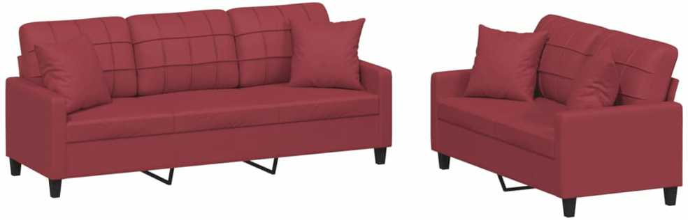 Sofa Sofos komplektas su pagalvėmis, 2 dalių, vyno, dirbtinė oda