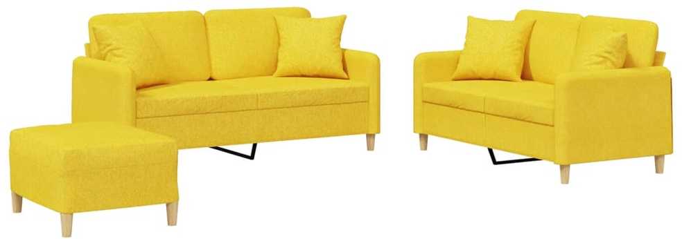 Sofa Sofos komplektas su pagalvėmis, 3 dalių, geltonas, audinys