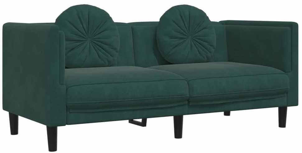 Sofa Sofos komplektas su pagalvėmis, 3 dalių, žalias, aksomas