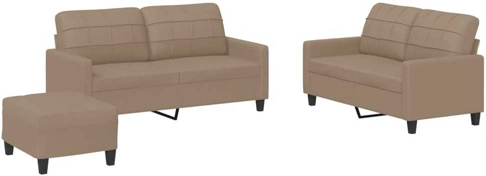 Sofa Sofos komplektas su pagalvėmis, 3 dalių, kapučino, dirbtinė oda