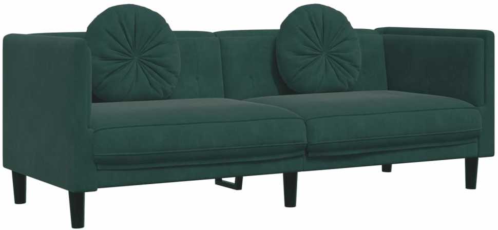 Sofa Sofos komplektas su pagalvėmis, 3 dalių, žalias, aksomas