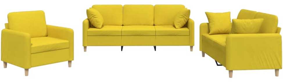 Sofa Sofos komplektas su pagalvėmis, 3 dalių, geltonas, audinys