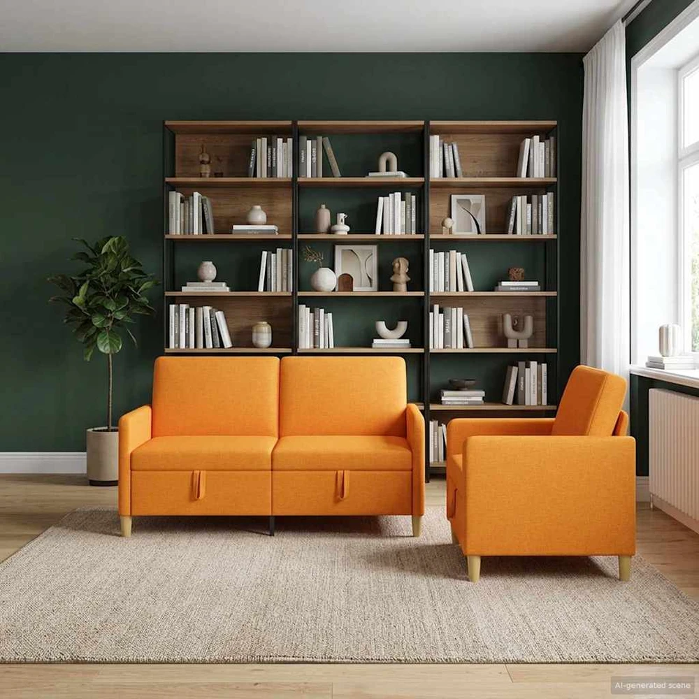 Sofa Sofos komplektas su saugojimu 2 vnt. Tamsiai geltona