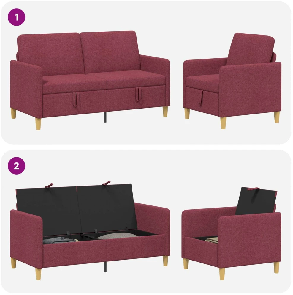 Sofa Sofos komplektas su saugojimu 2 vnt. Vyno raudona Poliesteris
