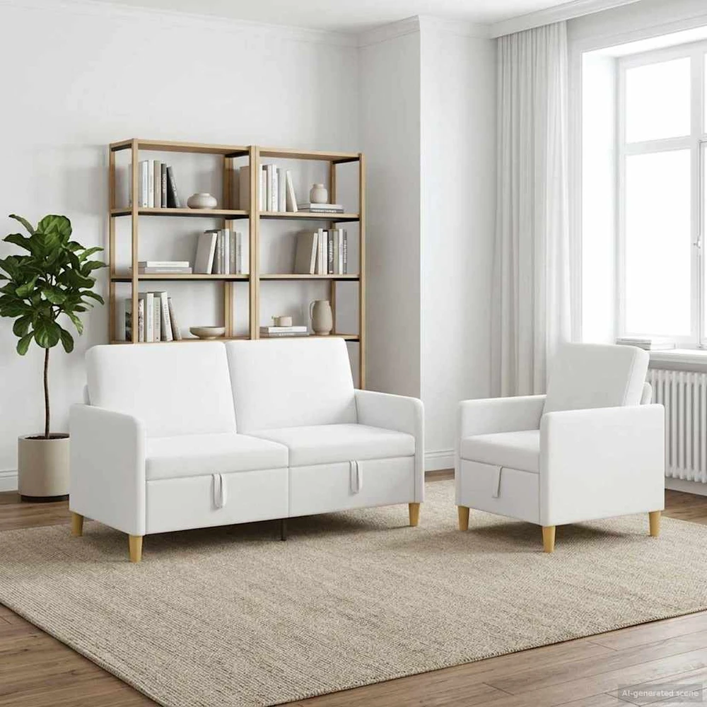 Sofa Sofos komplektas su saugojimu 2 vnt. Balta Poliesteris