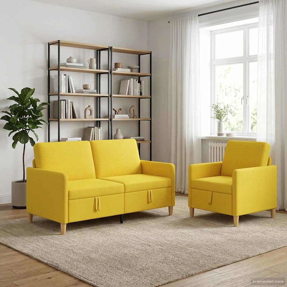 Sofa Sofos komplektas su saugojimu 2 vnt. Šviesi geltona Poliesteris