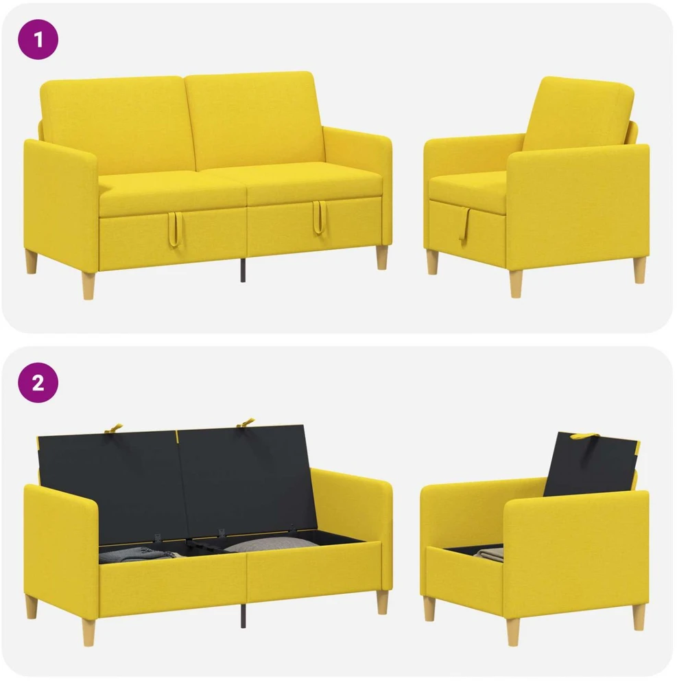 Sofa Sofos komplektas su saugojimu 2 vnt. Šviesi geltona Poliesteris