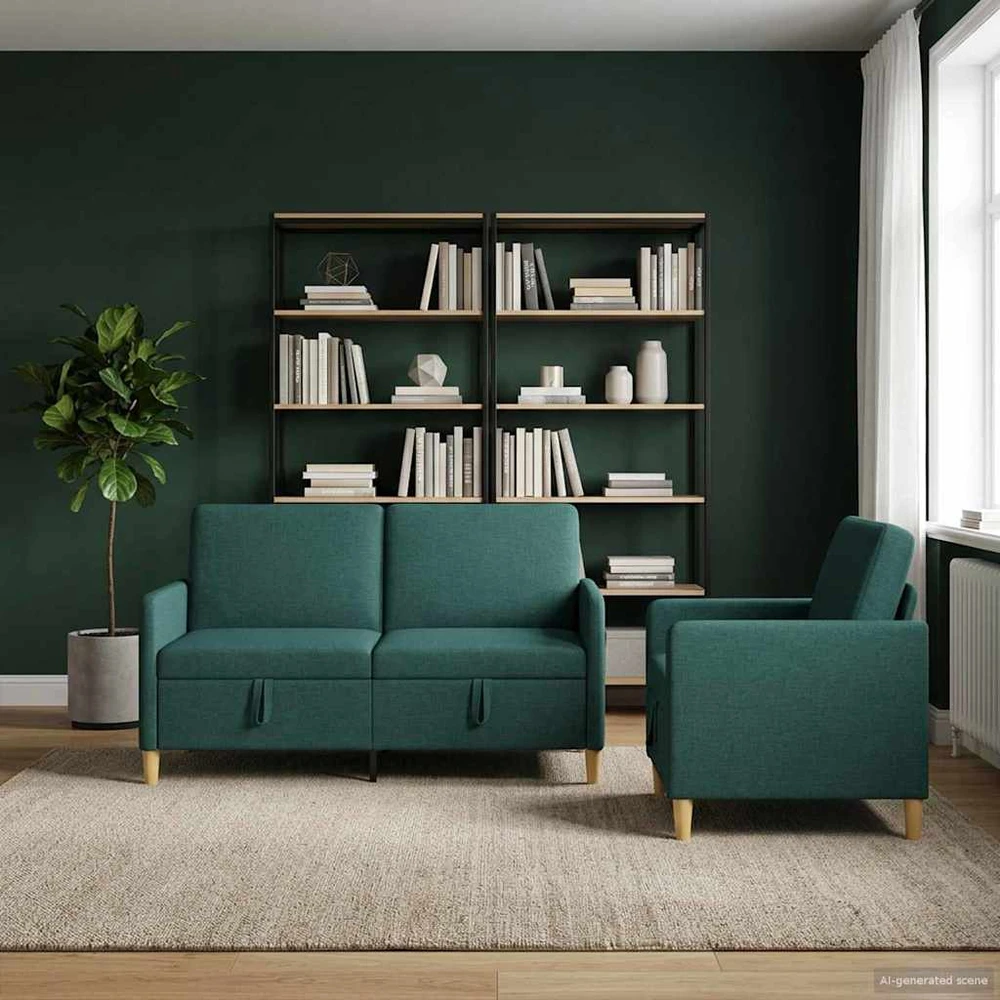 Sofa Sofos komplektas su saugojimu 2 vnt. Tamsiai žalia Poliesteris
