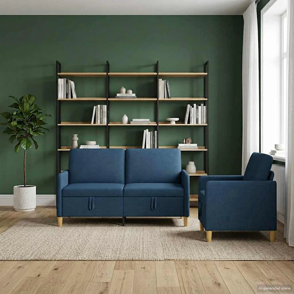 Sofa Sofos komplektas su saugojimu 2 vnt. Mėlyna Poliesteris