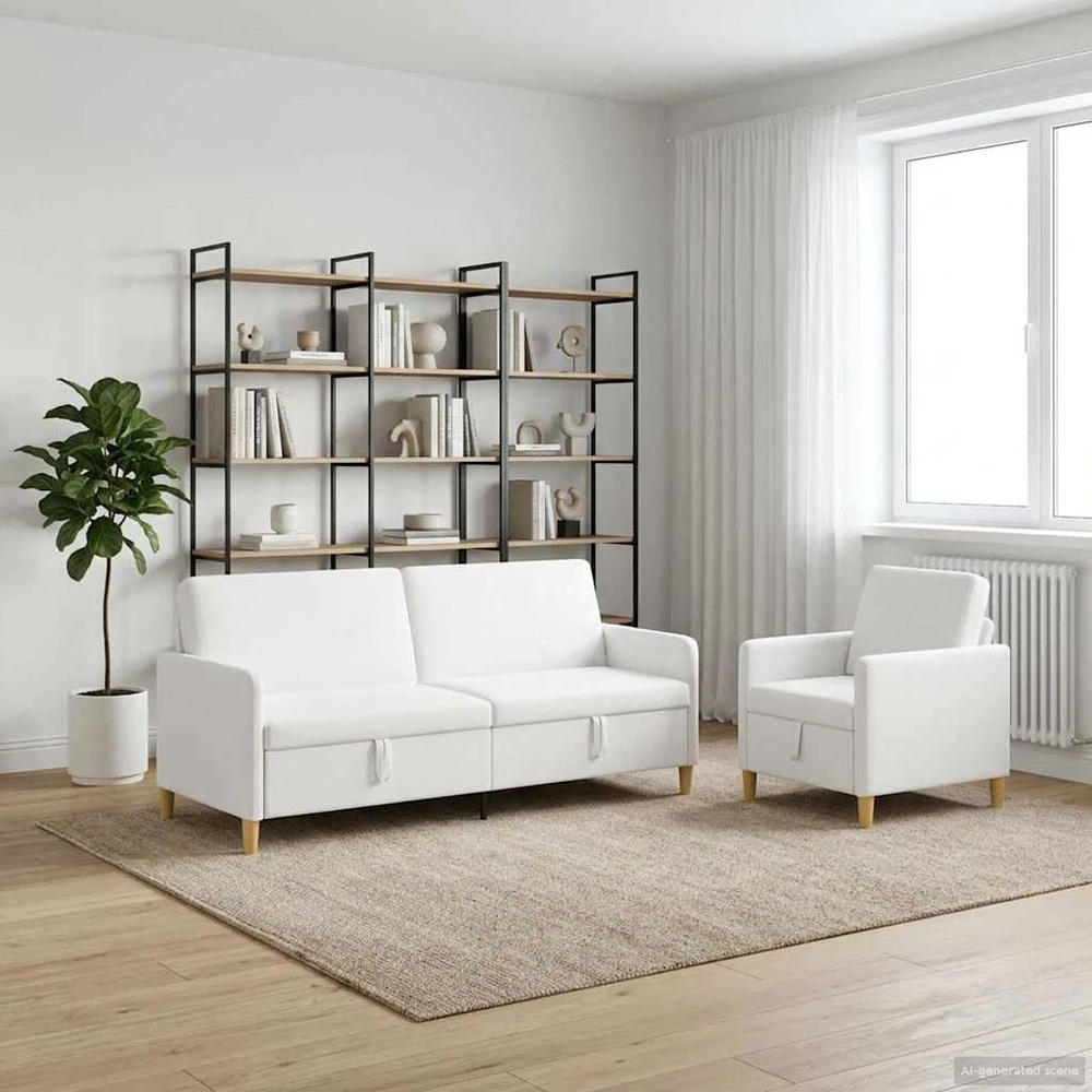Sofa Sofos komplektas su saugojimu 2 vnt. Balta Poliesteris