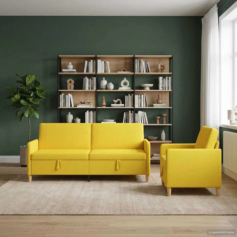 Sofa Sofos komplektas su saugojimu 2 vnt. Šviesi geltona Poliesteris