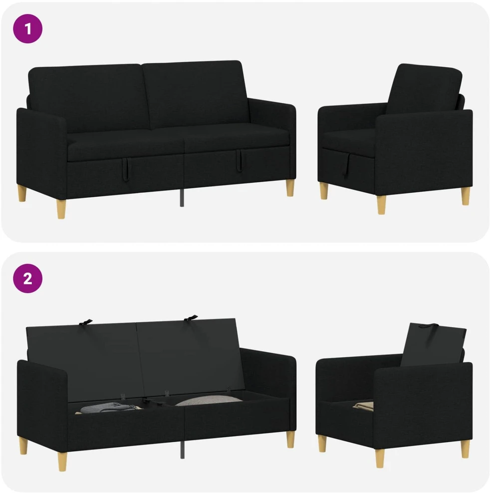 Sofa Sofos komplektas su saugojimu 2 vnt. Juoda Poliesteris