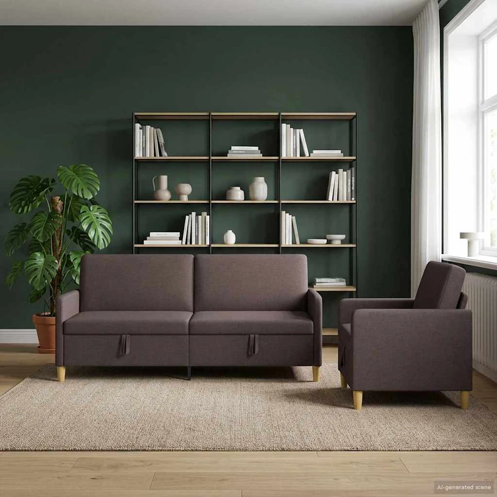 Sofa Sofos komplektas su saugojimu 2 vnt. Tamsiai rudas Poliesteris