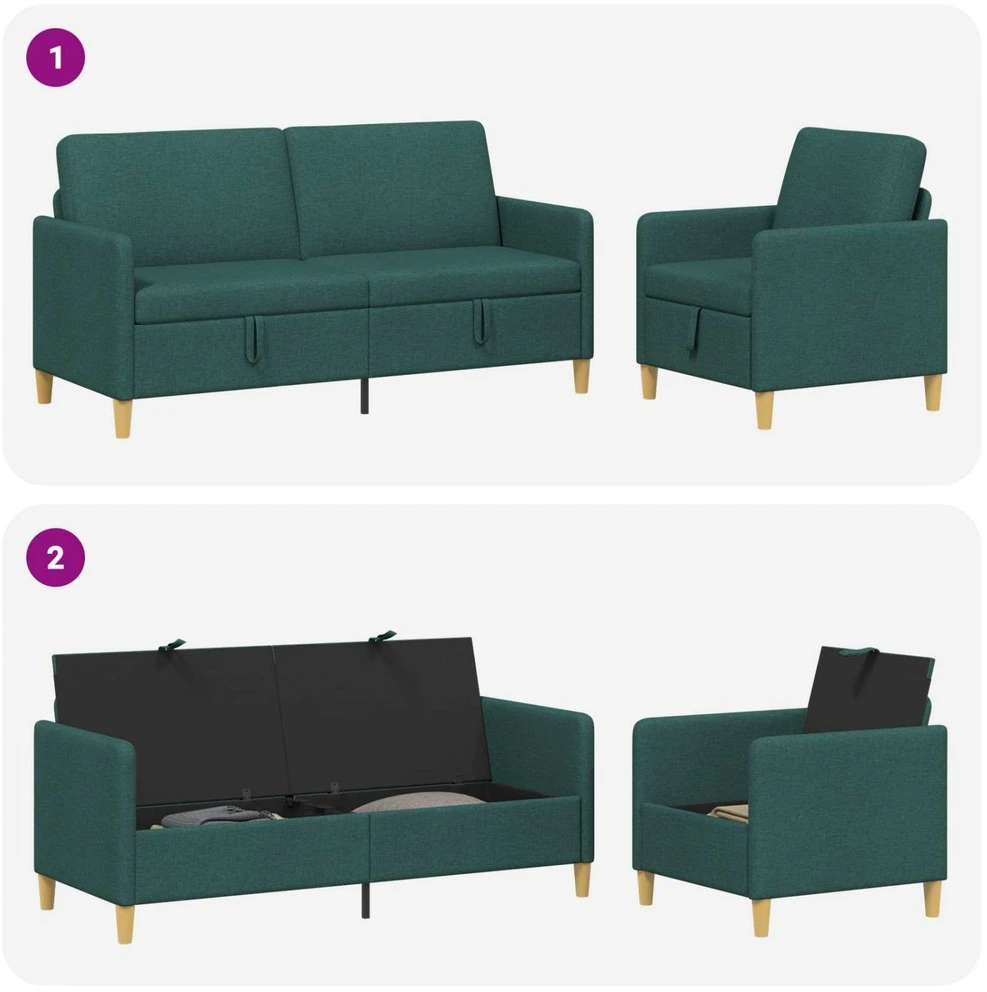 Sofa Sofos komplektas su saugojimu 2 vnt. Tamsiai žalia Poliesteris