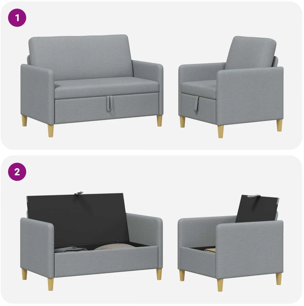 Sofa Sofos komplektas su saugojimu 2 vnt. Šviesiai pilka Poliesteris