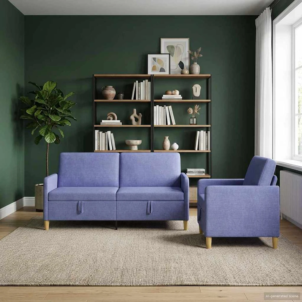 Sofa Sofos komplektas su saugojimu 2 vnt. Džinsinės mėlynos