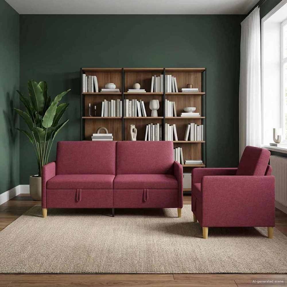 Sofa Sofos komplektas su saugojimu 2 vnt. Vyno raudona Poliesteris