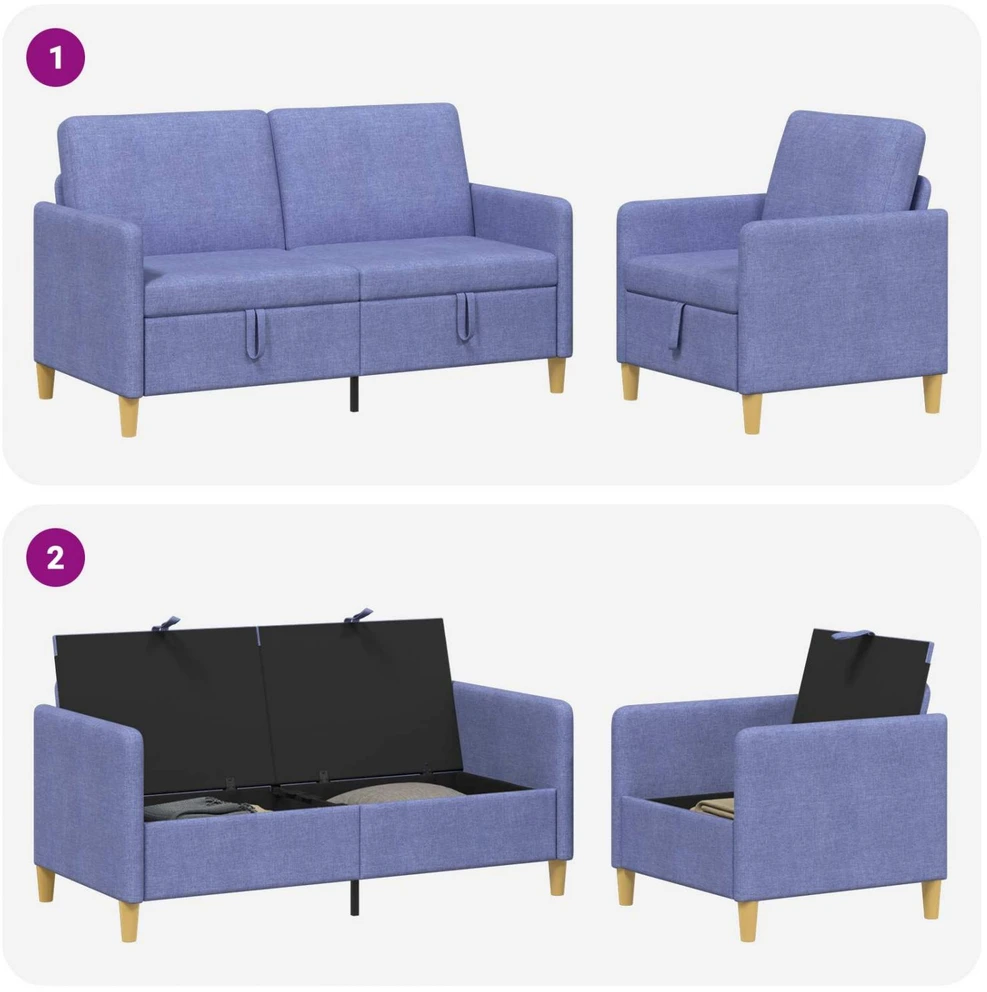 Sofa Sofos komplektas su saugojimu 2 vnt. Džinsinės mėlynos