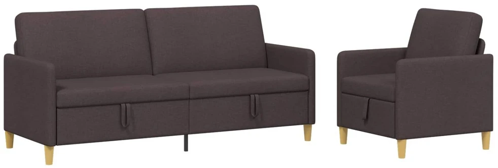 Sofa Sofos komplektas su saugojimu 2 vnt. Tamsiai rudas Poliesteris