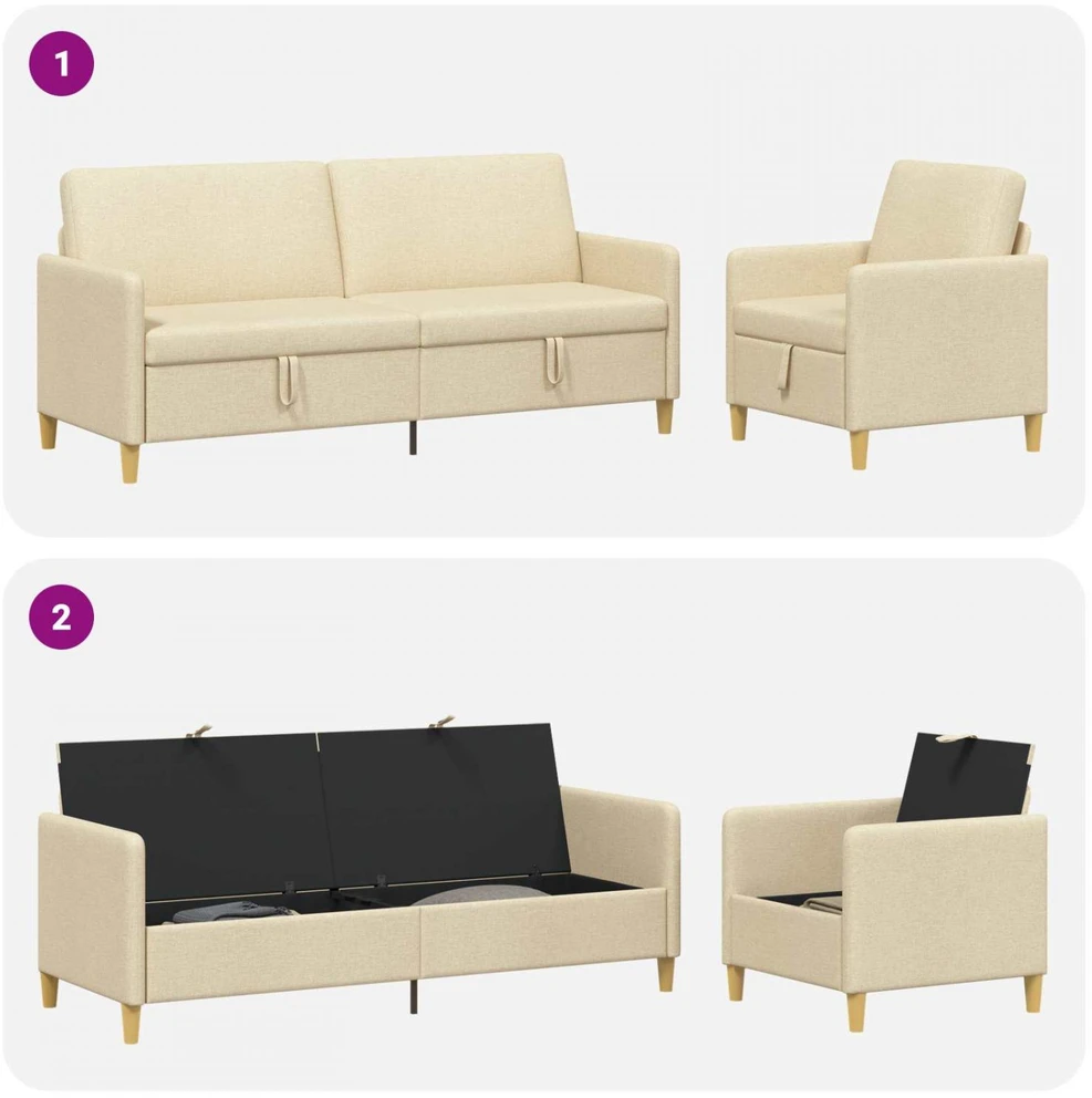 Sofa Sofos komplektas su saugojimu 2 vnt. Kreminė Poliesteris