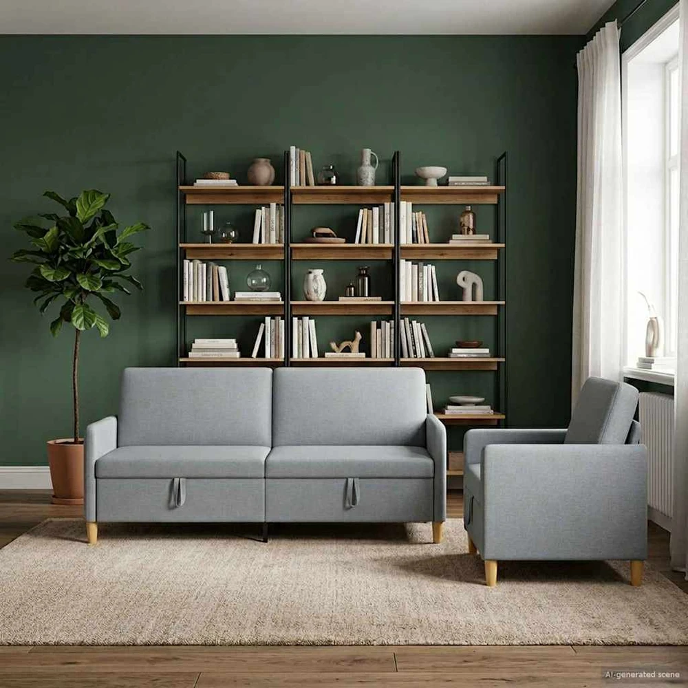 Sofa Sofos komplektas su saugojimu 2 vnt. Šviesiai pilka Poliesteris