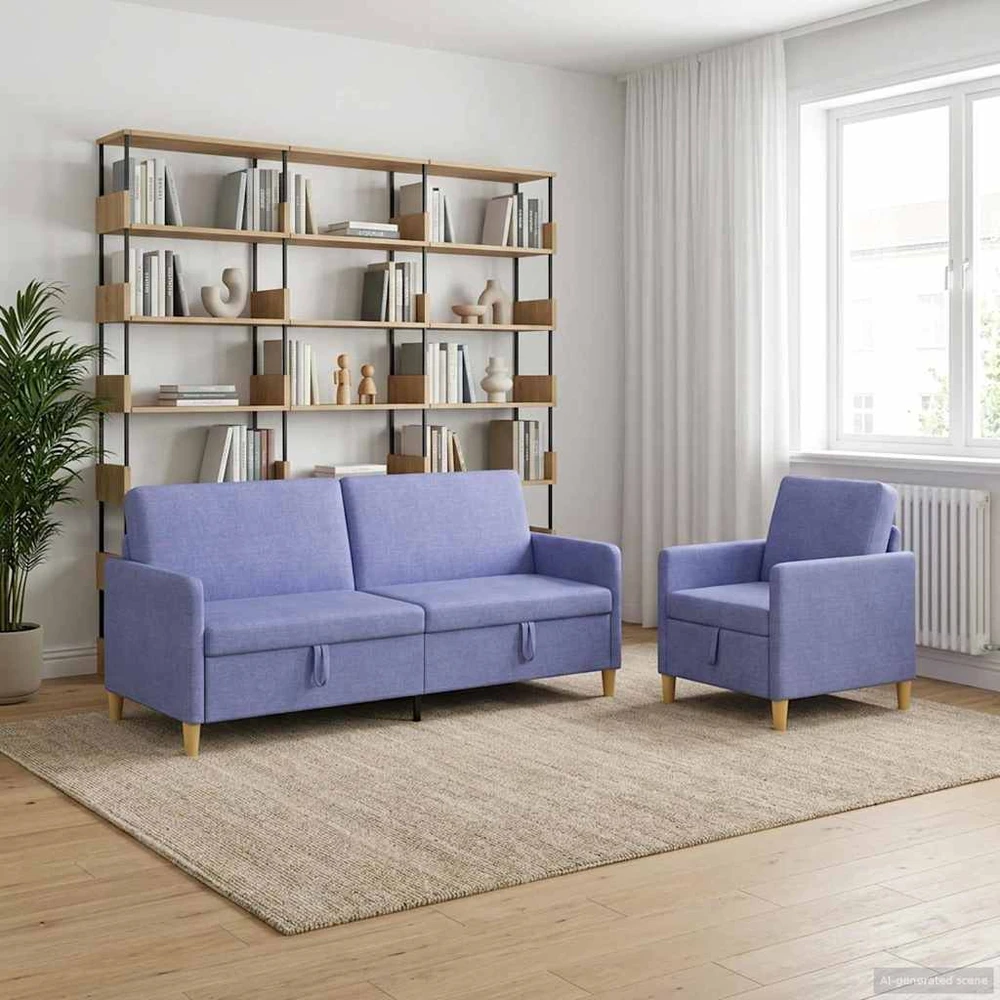 Sofa Sofos komplektas su saugojimu 2 vnt. Džinsinės mėlynos