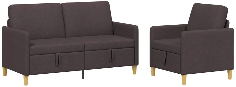 Sofa Sofos komplektas su saugojimu 2 vnt. Tamsiai rudas Poliesteris