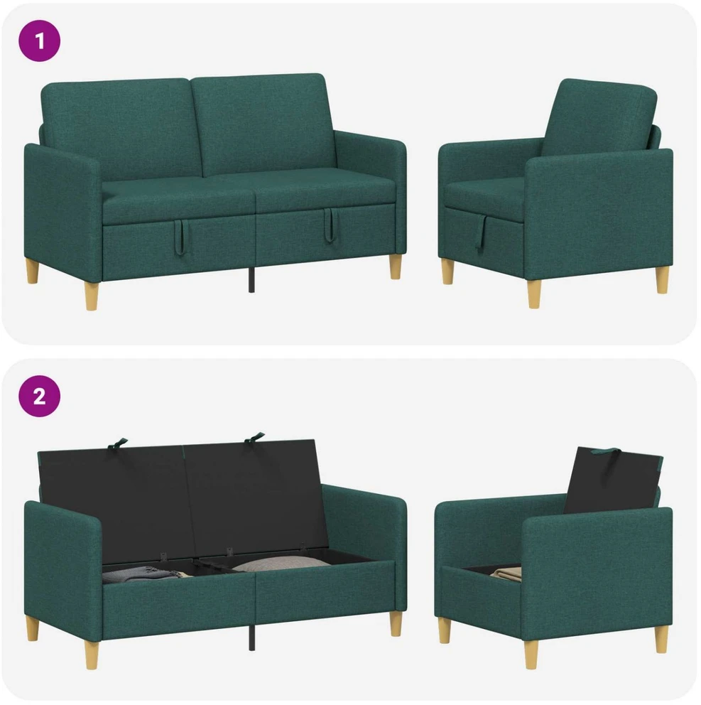 Sofa Sofos komplektas su saugojimu 2 vnt. Tamsiai žalia Poliesteris