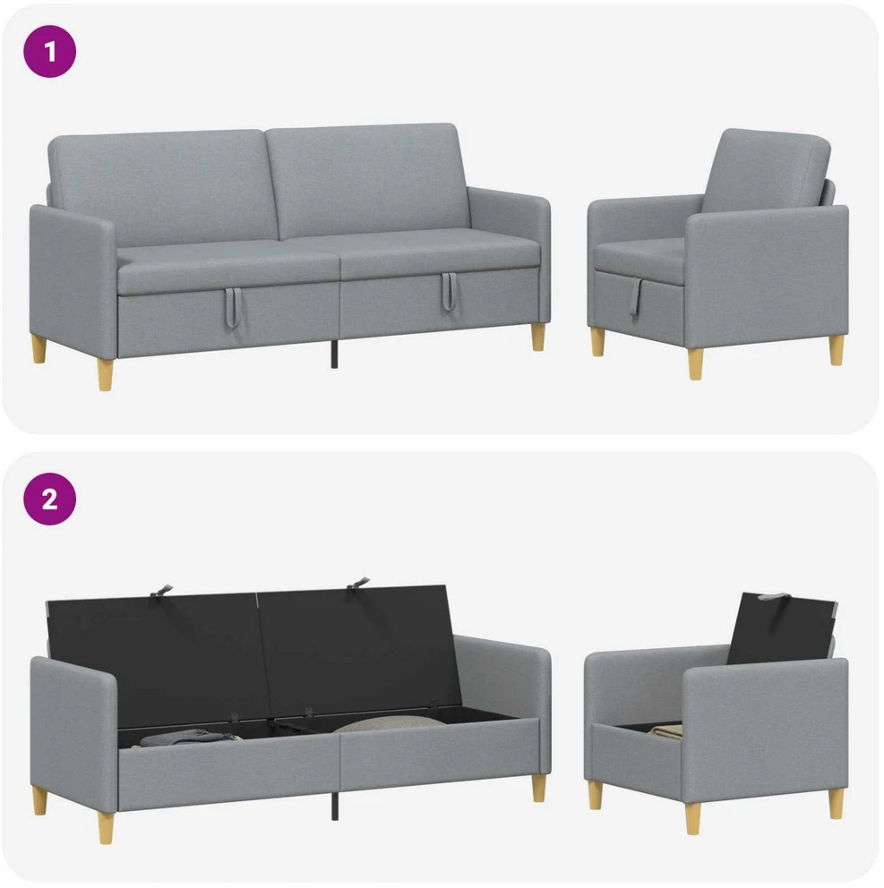 Sofa Sofos komplektas su saugojimu 2 vnt. Šviesiai pilka Poliesteris