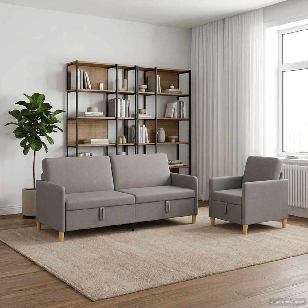 Sofa Sofos komplektas su saugojimu 2 vnt. Taupe Poliesteris