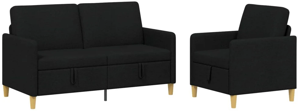 Sofa Sofos komplektas su saugojimu 2 vnt. Juoda Poliesteris