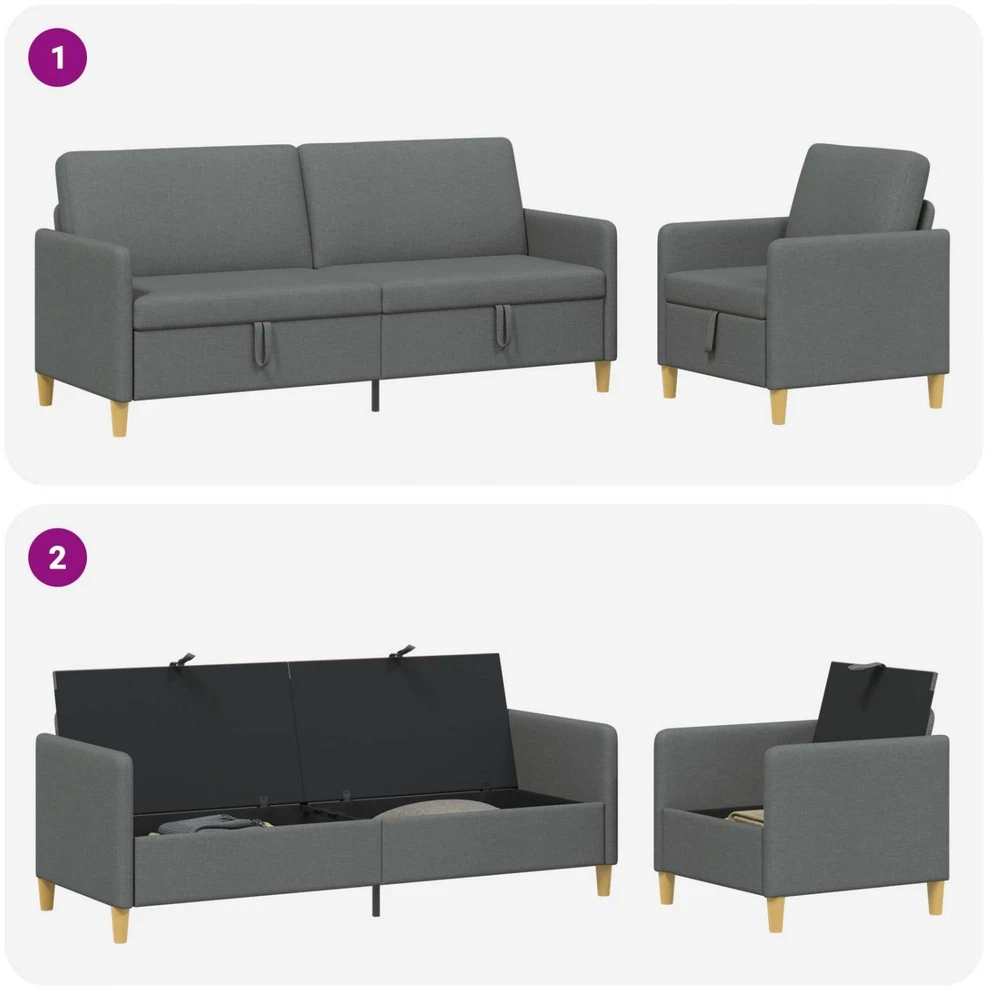 Sofa Sofos komplektas su saugojimu 2 vnt. Tamsiai pilka Poliesteris