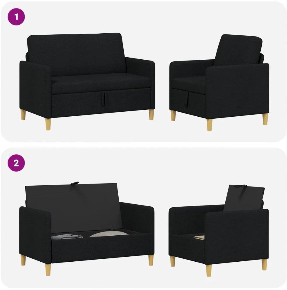 Sofa Sofos komplektas su saugojimu 2 vnt. Juoda Poliesteris