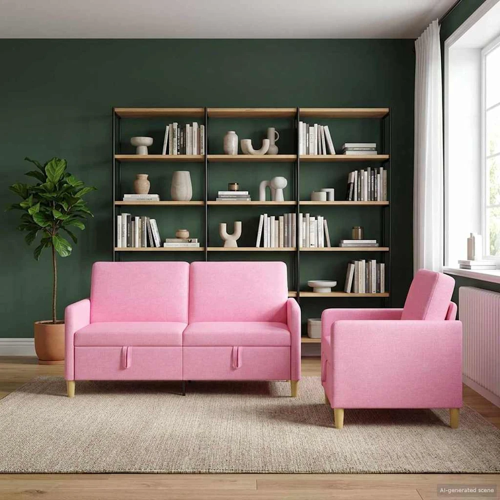 Sofa Sofos komplektas su saugojimu 2 vnt. Rožinė Poliesteris