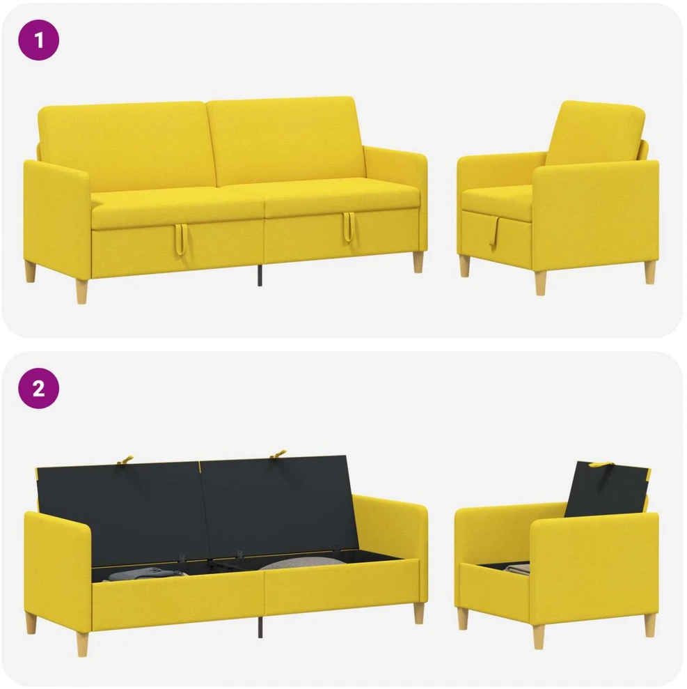 Sofa Sofos komplektas su saugojimu 2 vnt. Šviesi geltona Poliesteris