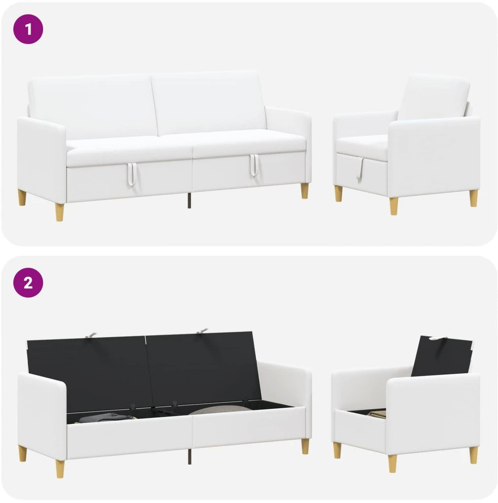 Sofa Sofos komplektas su saugojimu 2 vnt. Balta Poliesteris