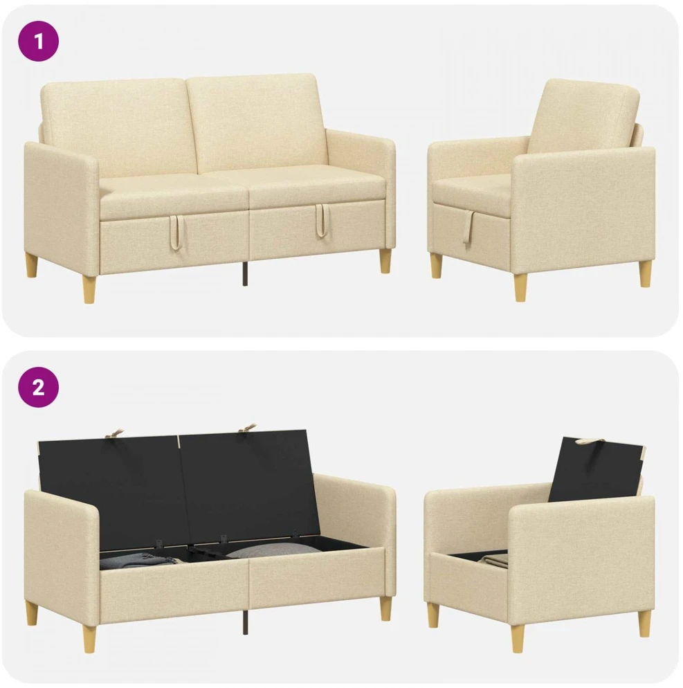 Sofa Sofos komplektas su saugojimu 2 vnt. Kreminė Poliesteris