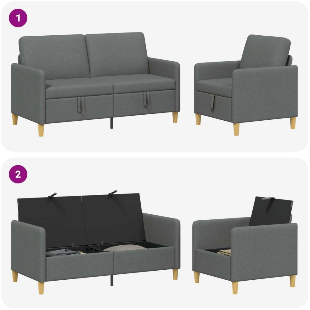 Sofa Sofos komplektas su saugojimu 2 vnt. Tamsiai pilka Poliesteris