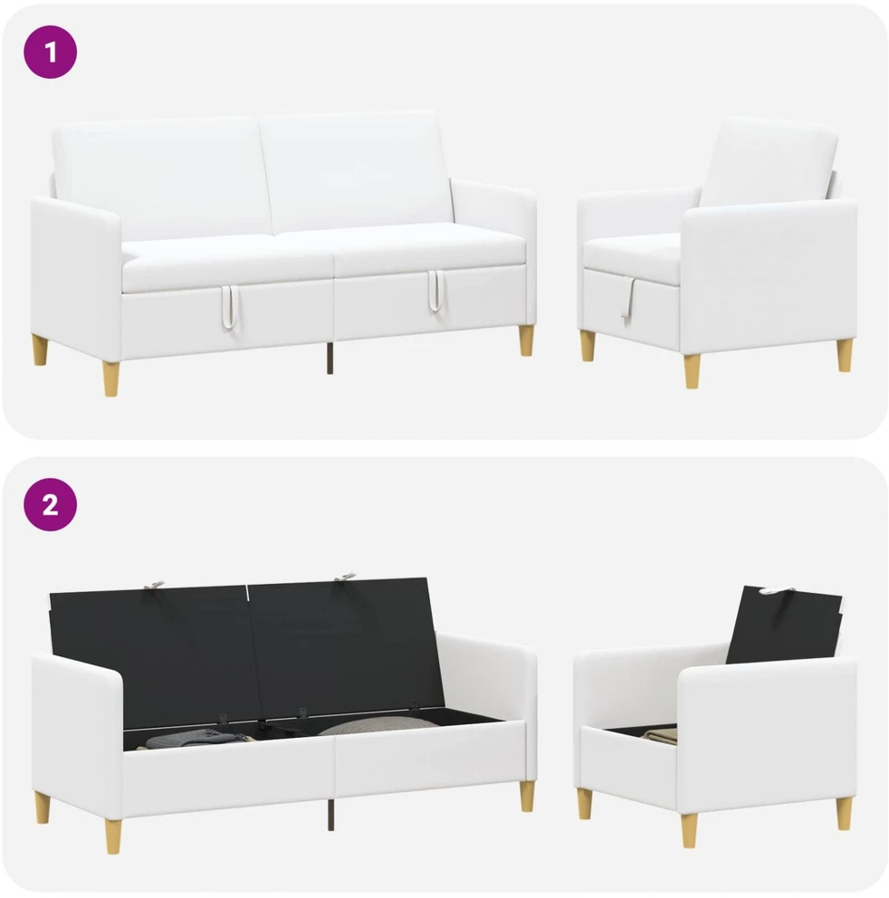 Sofa Sofos komplektas su saugojimu 2 vnt. Balta Poliesteris