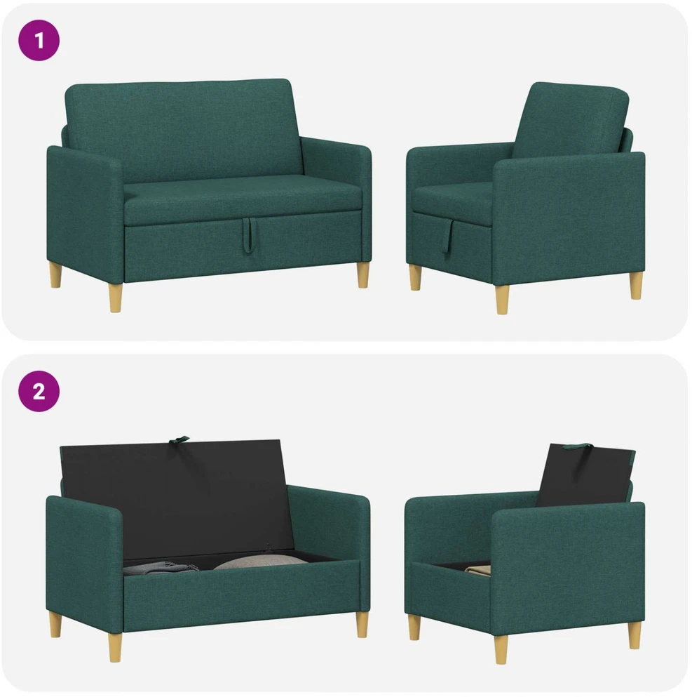 Sofa Sofos komplektas su saugojimu 2 vnt. Tamsiai žalia Poliesteris