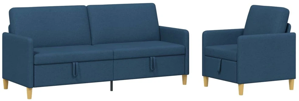 Sofa Sofos komplektas su saugojimu 2 vnt. Mėlyna Poliesteris